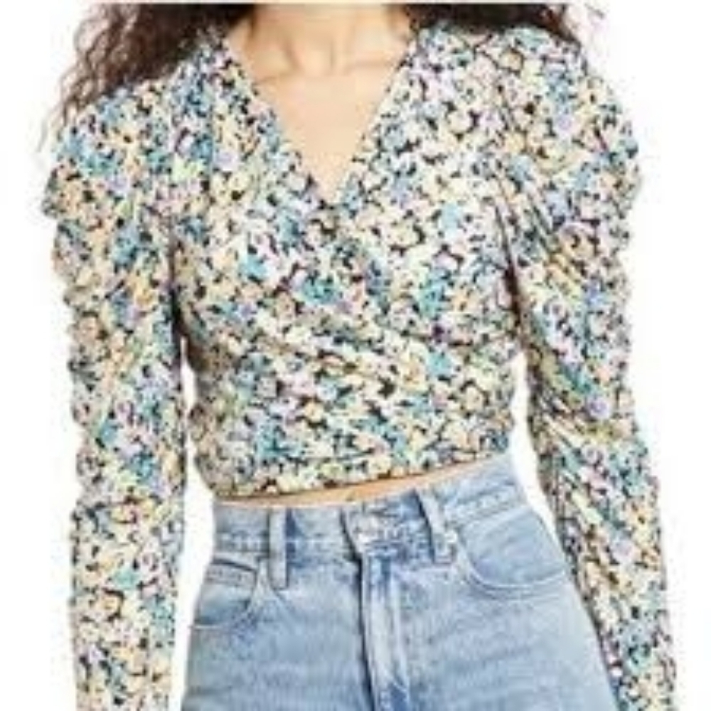 *AFRM Multicolor Floral Puff Sleeve Wrap Blouse Anthropologie Size XL